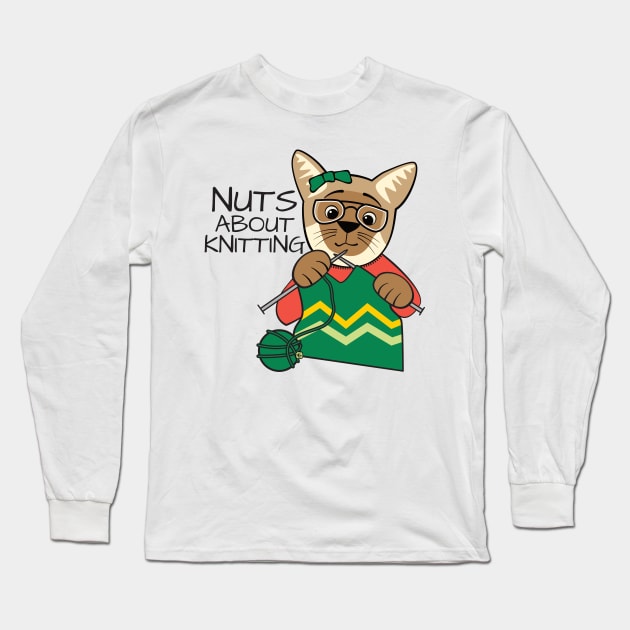 Nuts About Knitting Siamese Cat Long Sleeve T-Shirt by Sue Cervenka